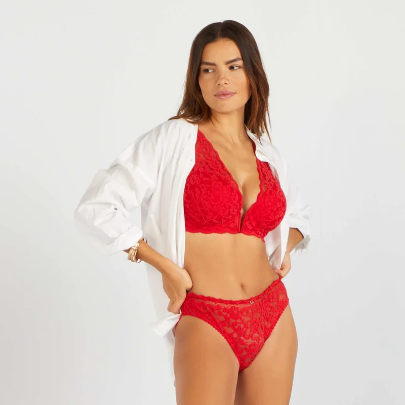 Kiabi Soft Velvet Lace Briefs True Red