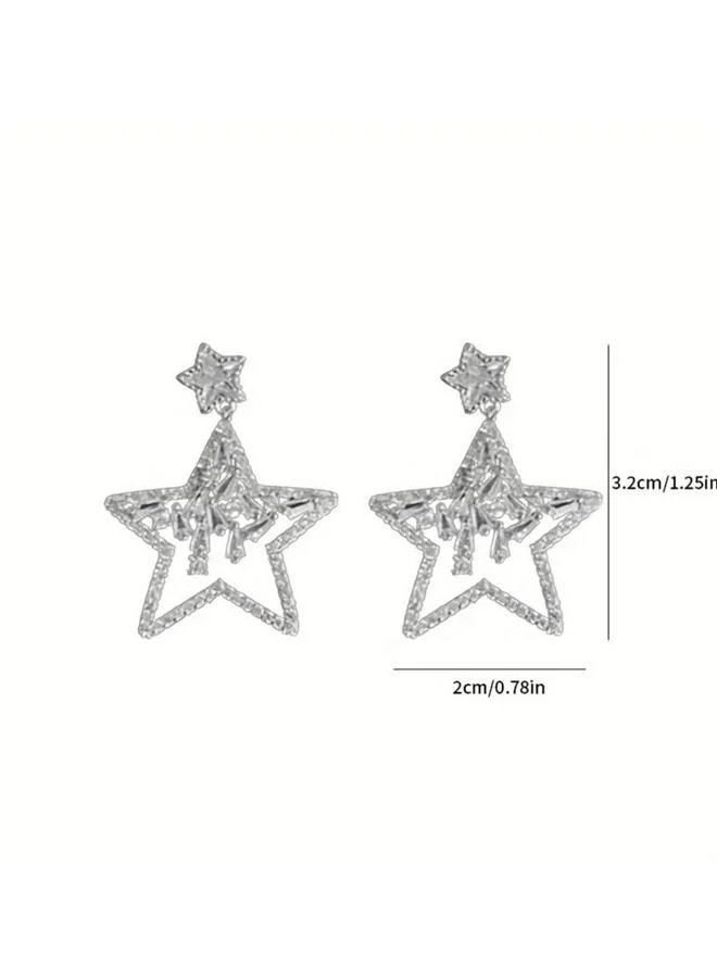 Take Two Embellished Silver Star Dangle Earrings