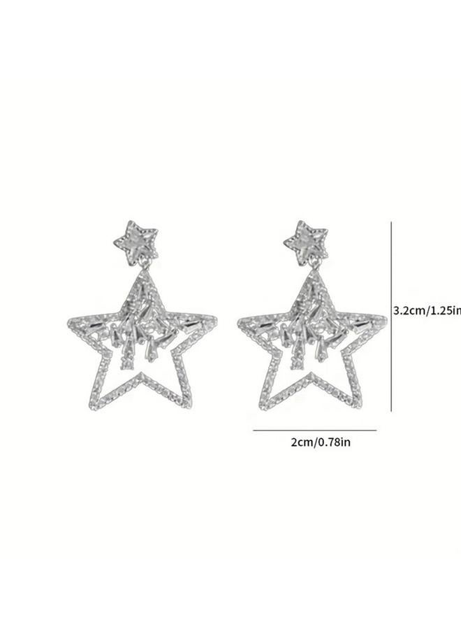 Take Two Embellished Silver Star Dangle Earrings - Image 5