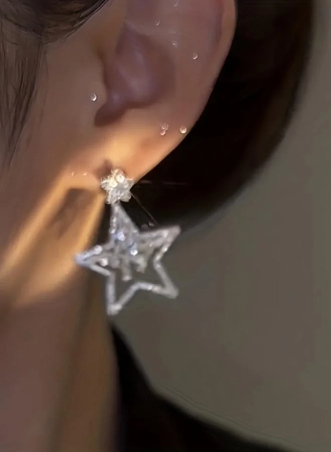 Take Two Embellished Silver Star Dangle Earrings