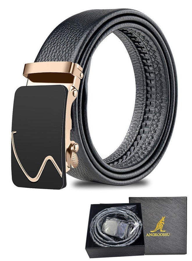 ANGROOSSU Men's Belt, Ratchet Belt Men's, Black Belt With Adjustable Automatic Buckle Genuine Leather Belt, Men's Casual Belt - Image 1