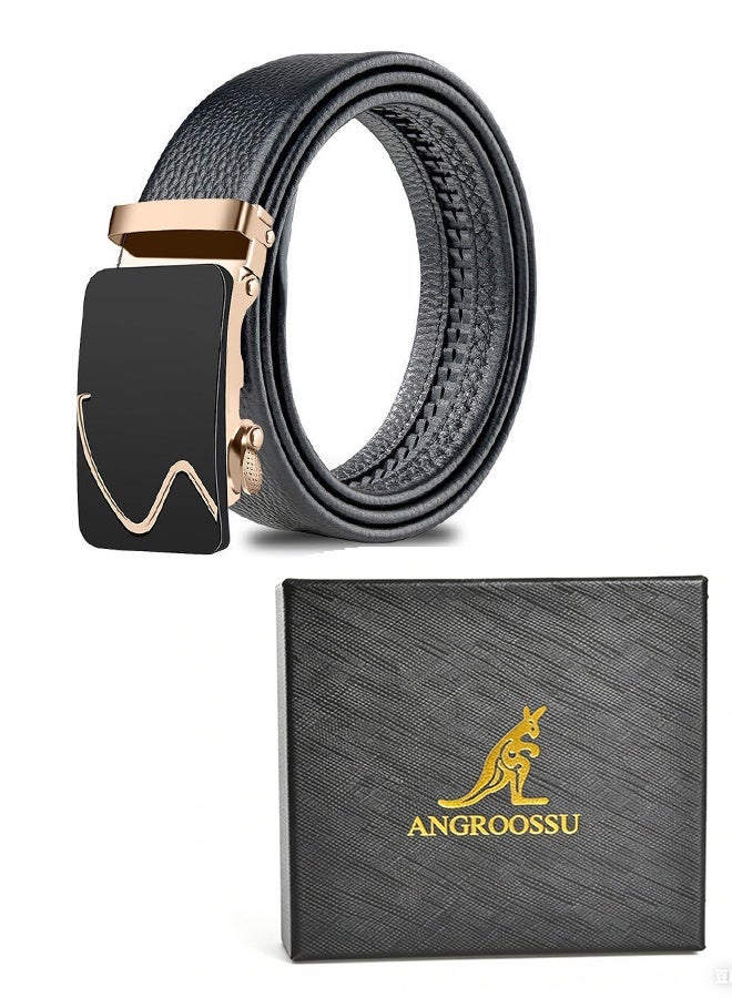 ANGROOSSU Men's Belt, Ratchet Belt Men's, Black Belt With Adjustable Automatic Buckle Genuine Leather Belt, Men's Casual Belt - Image 2