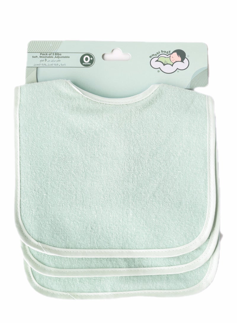 amchi baby Pack of 3 Bibs Soft Washable Adjustable 0+ months - Image 1