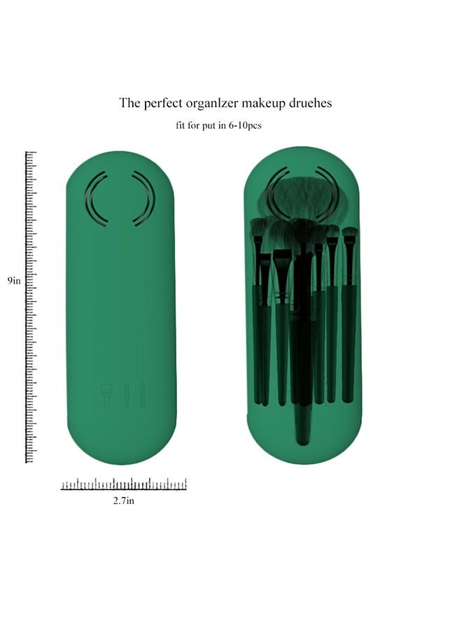 Silicon Portable Oblique Opening Makeup Brush Holder Green - Image 2
