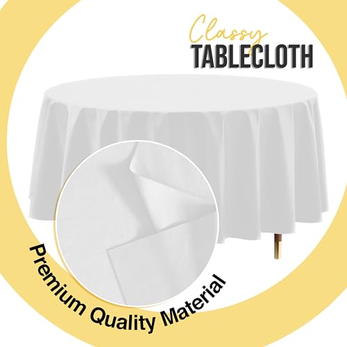 Exquisite 66% Thicker Premium White Round Tablecloth 0.5 Mil 12 Pack Plastic Table Cloth Disposable 84 Inch Round Plastic Tablecloth Won't Tear Easily Like Cheap Thin Brands - Image 3