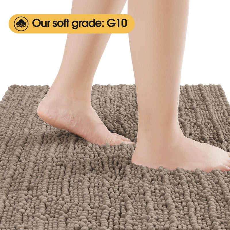 ACCUMTEK Upgrade Extra Large Dark Beige Bathroom Rug Set 3 Pieces Gray Ultra Soft, Thick Absorbent Bath Mats, Non Slip Chenille Toilet Mat Bathroom, Bedroom, Kitchen, Taupe - Image 3