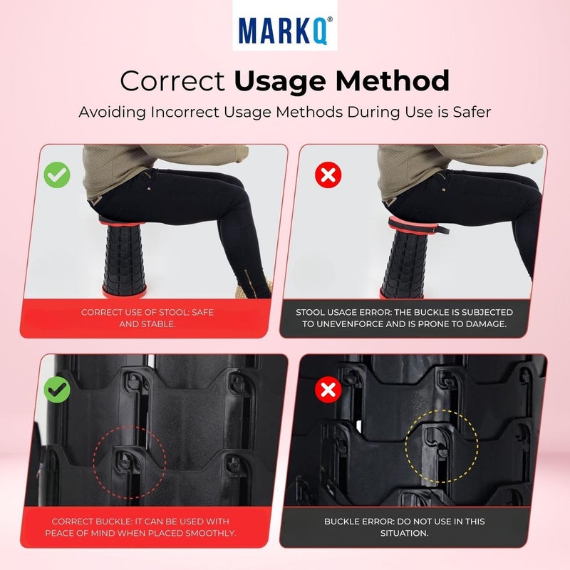 MARKQ كرسي قابل للطي محمول للتخييم في الهواء الطلق، كرسي تلسكوبي للمشي، الصيد، السفر، ارتفاع قابل للتعديل، خفيف الوزن، قاعدة غير قابلة للانزلاق - أحمر - Image 5