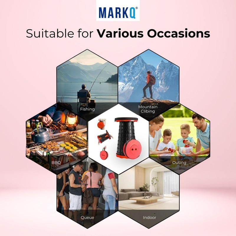 MARKQ كرسي قابل للطي محمول للتخييم في الهواء الطلق، كرسي تلسكوبي للمشي، الصيد، السفر، ارتفاع قابل للتعديل، خفيف الوزن، قاعدة غير قابلة للانزلاق - أحمر - Image 4