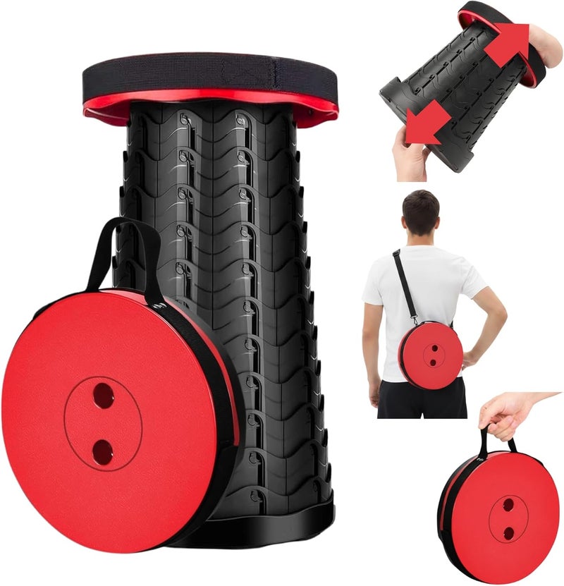 MARKQ كرسي قابل للطي محمول للتخييم في الهواء الطلق، كرسي تلسكوبي للمشي، الصيد، السفر، ارتفاع قابل للتعديل، خفيف الوزن، قاعدة غير قابلة للانزلاق - أحمر - Image 1