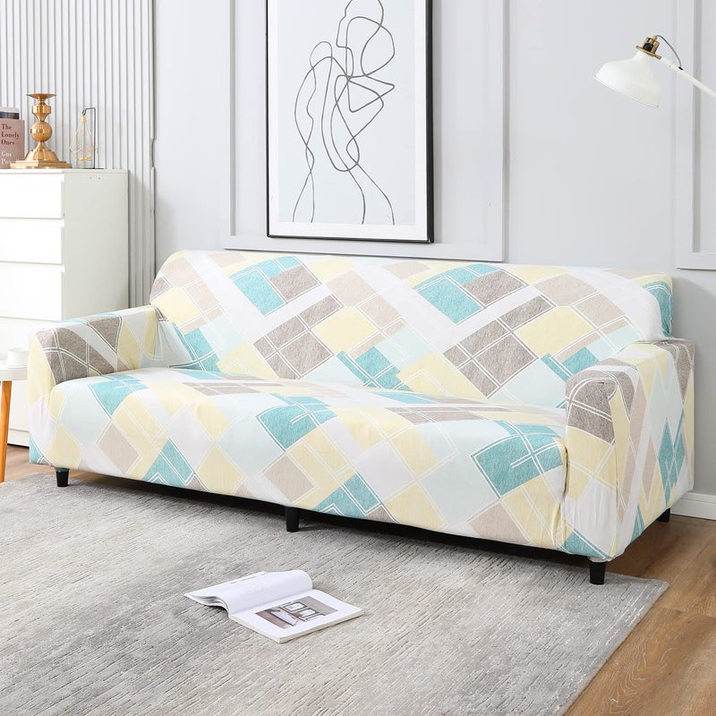 HOKIPO Polyester, Spandex Elastic Stretchable Triple Seater Sofa Cover (AR-4095-D21) Pastel Diamond - Image 3