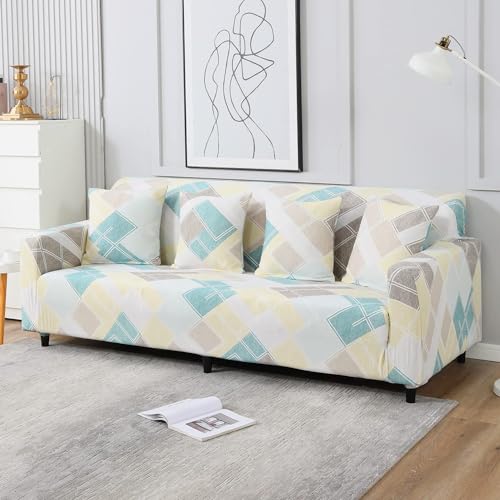 HOKIPO Polyester, Spandex Elastic Stretchable Triple Seater Sofa Cover (AR-4095-D21) Pastel Diamond - Image 2