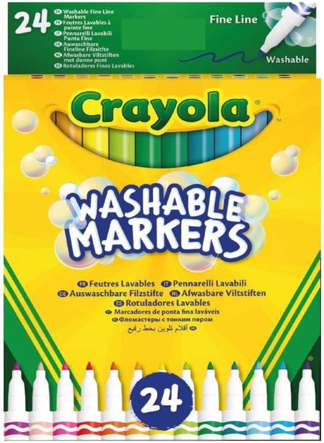 CRAYOLA 24 Washable Fine Tip Assorted School Leisure Marker Pens, Coloured /