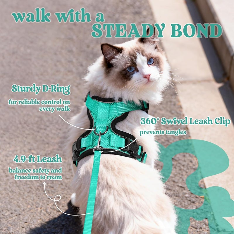 Rabbitgoo Cat Harness and Lead Set, Adjustable Escape Proof Cat Lead for Walking, Reflective Kitten Harness Set, Soft and Comfortable for Kittens and Small Cats, Green, XXS - Image 5