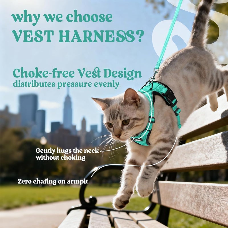 Rabbitgoo Cat Harness and Lead Set, Adjustable Escape Proof Cat Lead for Walking, Reflective Kitten Harness Set, Soft and Comfortable for Kittens and Small Cats, Green, XXS - Image 3