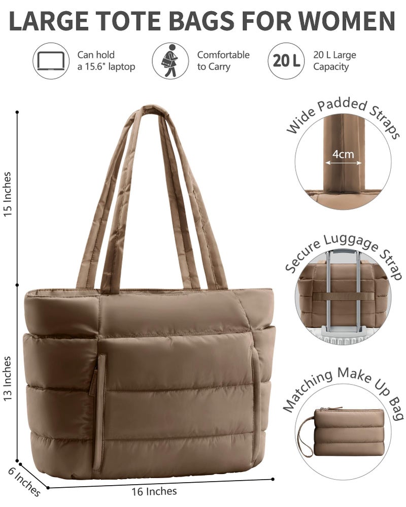Bagstellar Puffer Tote Bag for Women, Lightweight Puffy Work Handbag Teacher Nurse Quilted Shoulder Bag for School Travel Gym - Image 3