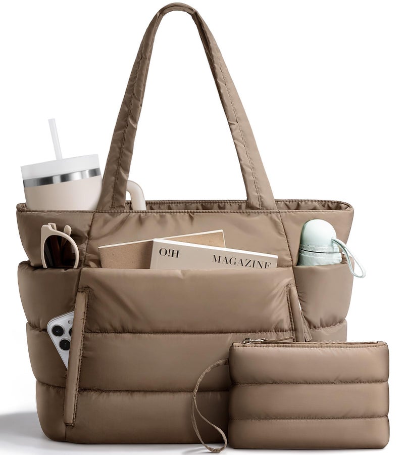 Bagstellar Puffer Tote Bag for Women, Lightweight Puffy Work Handbag Teacher Nurse Quilted Shoulder Bag for School Travel Gym - Image 1