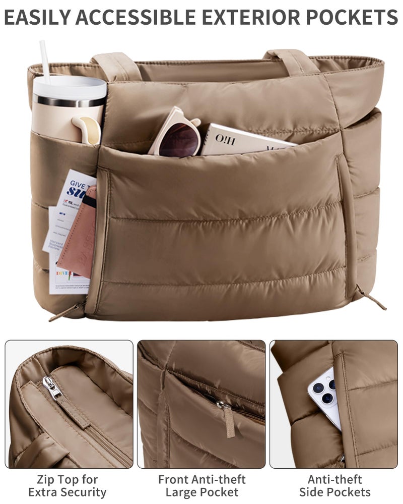 Bagstellar Puffer Tote Bag for Women, Lightweight Puffy Work Handbag Teacher Nurse Quilted Shoulder Bag for School Travel Gym - Image 5
