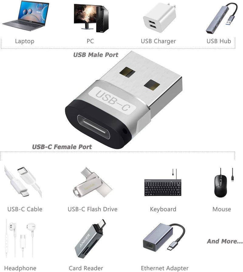 rts {2 Pack } New USB Type C Female to USB Male Adapter Converter,Type C Charger Plug Power Converter for Apple Watch iWatch Series 7 8 SE,AirPods,iPhone 11 12 13 14 Plus Pro Max,SE,iPad Mini 6 Air 4 5,Samsung Galaxy S20 S21 S22 FE Plus Ultra (Silver) - Image 3