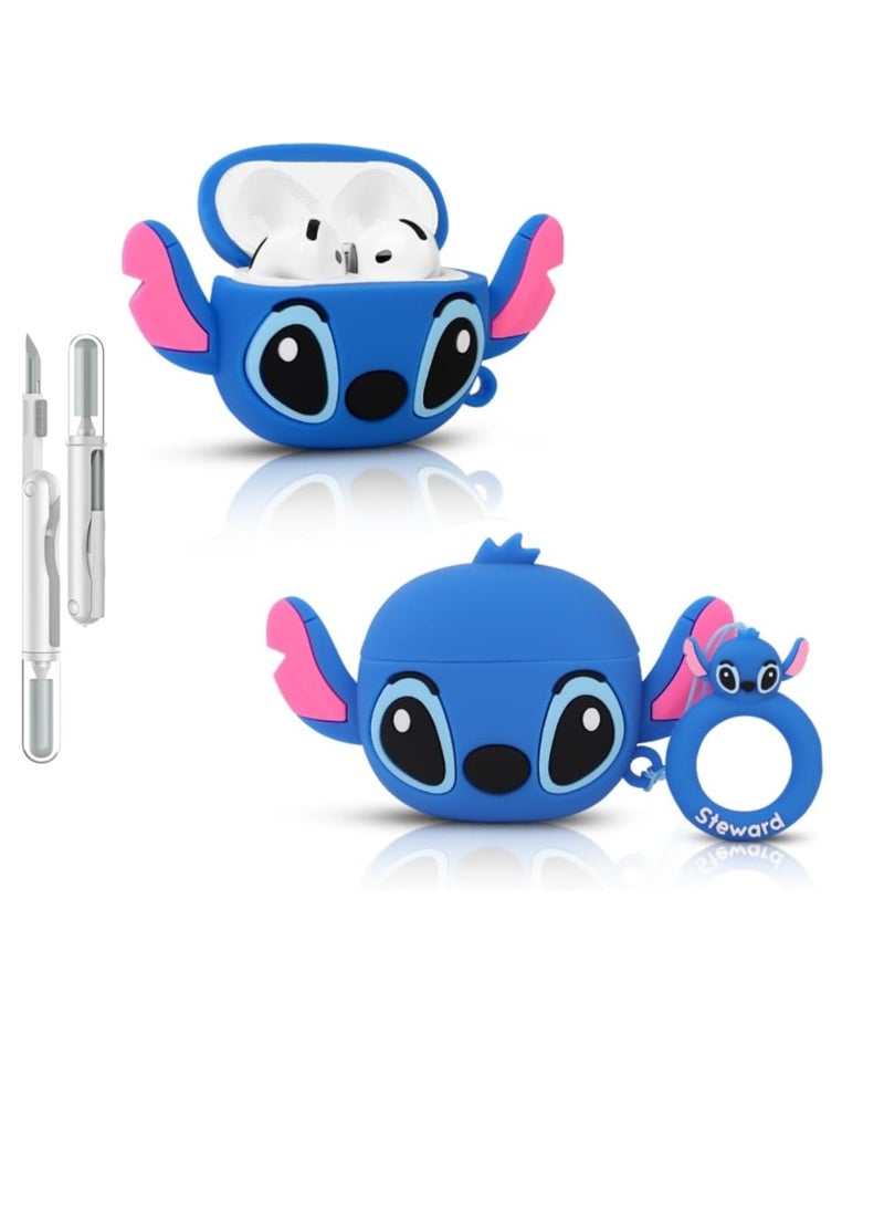 Generic - Compatible with Airpods 4 Generation Case Cute 3D Cartoon Funny Cover with Cleaner Kit (Big Ear Stitch Blue) - Image 1
