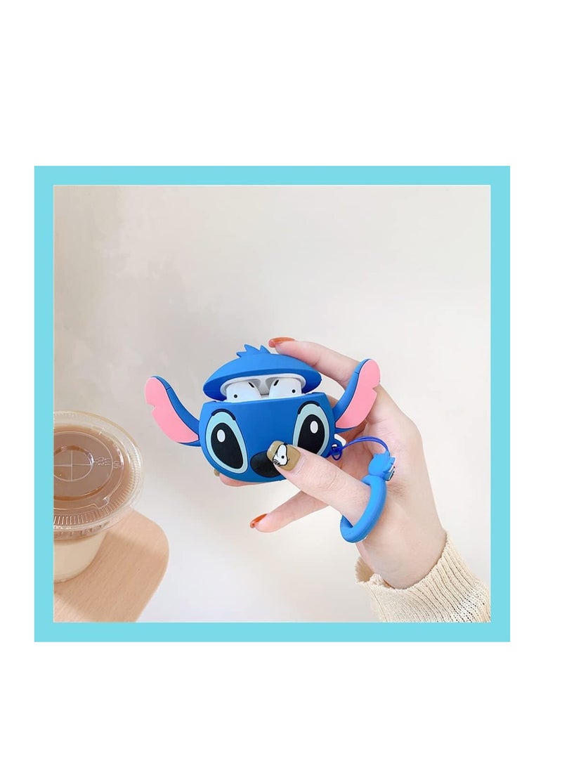 Generic - Compatible with Airpods 4 Generation Case Cute 3D Cartoon Funny Cover with Cleaner Kit (Big Ear Stitch Blue) - Image 1
