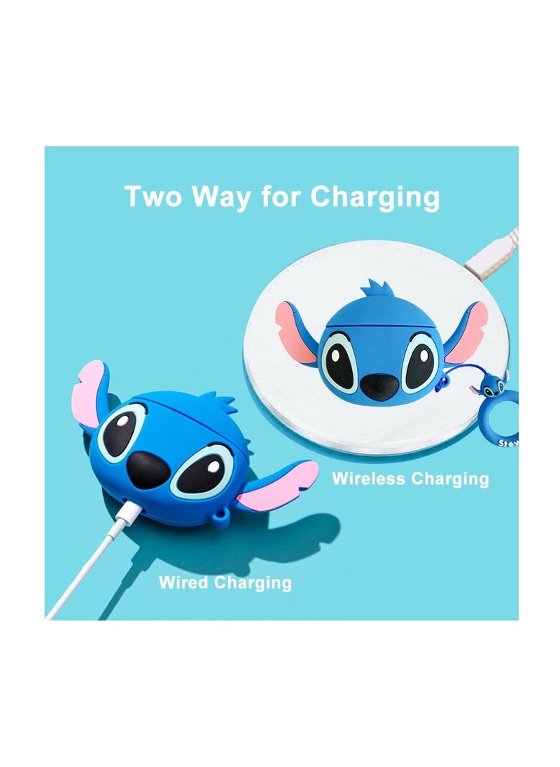 Generic - Compatible with Airpods 4 Generation Case Cute 3D Cartoon Funny Cover with Cleaner Kit (Big Ear Stitch Blue) - Image 1