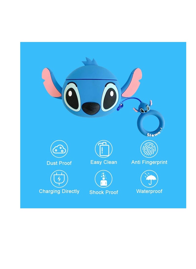 Generic - Compatible with Airpods 4 Generation Case Cute 3D Cartoon Funny Cover with Cleaner Kit (Big Ear Stitch Blue) - Image 1