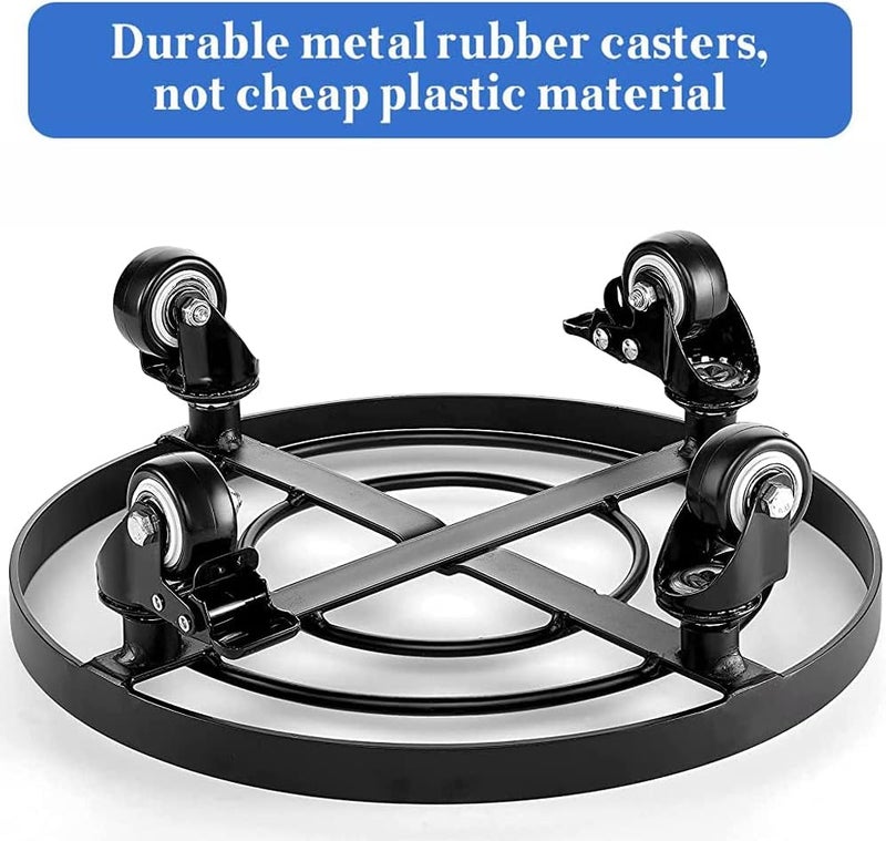 Angju 32cm Metal Plant Caddy Heavy Duty Iron Potted Plant Stand with Wheels Round Flower Pot Rack on Rollers Movers Dolly Holder Wheels Indoor Outdoor Planter Trolley Casters Rolling Tray - Image 5