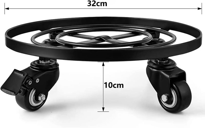 Angju 32cm Metal Plant Caddy Heavy Duty Iron Potted Plant Stand with Wheels Round Flower Pot Rack on Rollers Movers Dolly Holder Wheels Indoor Outdoor Planter Trolley Casters Rolling Tray - Image 2