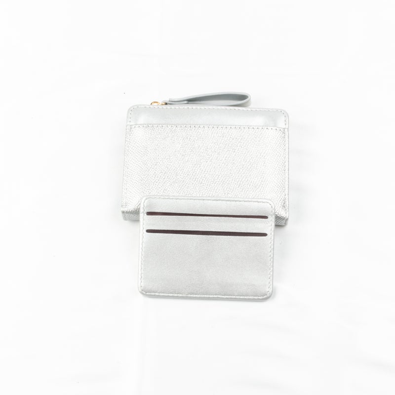 Leather Flip Wallet & Card Holder with Multiple Pockets + Separate Card Holder - Silver - Image 3
