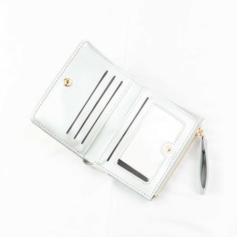 Leather Flip Wallet & Card Holder with Multiple Pockets + Separate Card Holder - Silver - Image 4