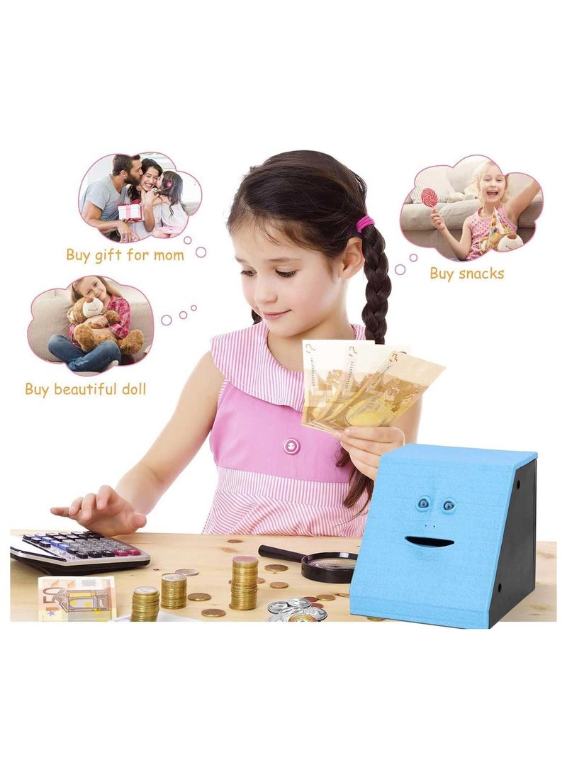 Generic - Face Bank, Piggy Bank Coin Eater Funny Bank, Money Eating Coin Bank Piggy Bank Boalord, Battery Powered Money Saving Box, Wacky Coin Jar Face Coin Bank (Blue Brick) - Image 1