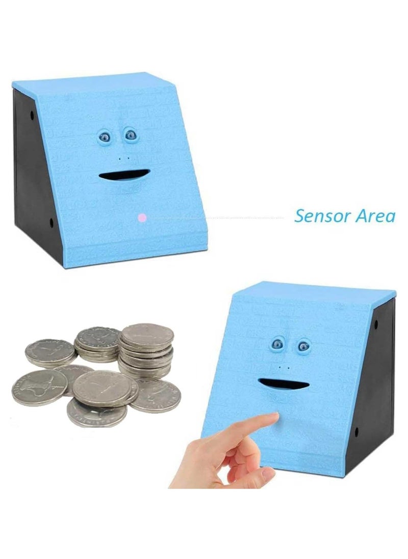 Generic - Face Bank, Piggy Bank Coin Eater Funny Bank, Money Eating Coin Bank Piggy Bank Boalord, Battery Powered Money Saving Box, Wacky Coin Jar Face Coin Bank (Blue Brick) - Image 1