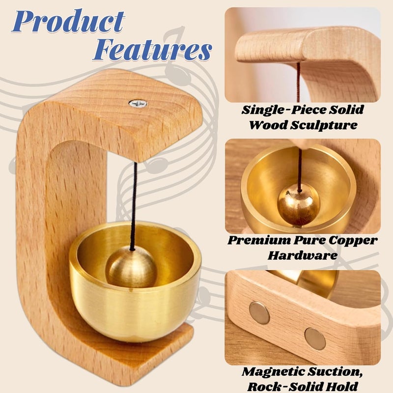 VRB Dec جرس باب مغناطيسي 2 قطعة - جرس خشبي ونحاسي للمتاجر والمطاعم والثلاجات والمنزل، جرس دوپامين، جرس باب مغناطيسي ذاتي اللصق. (تصميم قياسي 2 قطعة) - Image 3