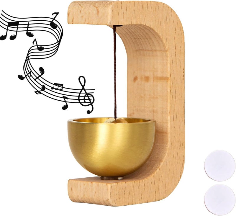 VRB Dec جرس باب مغناطيسي 2 قطعة - جرس خشبي ونحاسي للمتاجر والمطاعم والثلاجات والمنزل، جرس دوپامين، جرس باب مغناطيسي ذاتي اللصق. (تصميم قياسي 2 قطعة) - Image 1