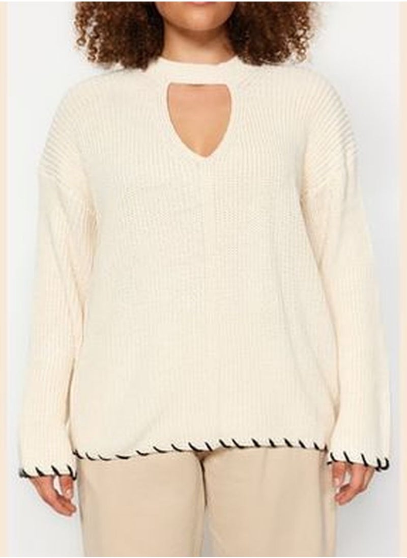 trendyol Beige Window/Cut Out Detailed Tricot Knitwear Sweater TBBAW24AN00038  - Image 4