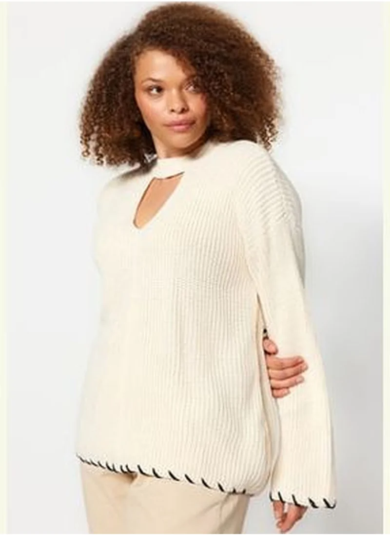 trendyol Beige Window/Cut Out Detailed Tricot Knitwear Sweater TBBAW24AN00038
