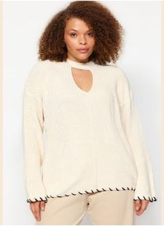 trendyol Beige Window/Cut Out Detailed Tricot Knitwear Sweater TBBAW24AN00038  - Image 3