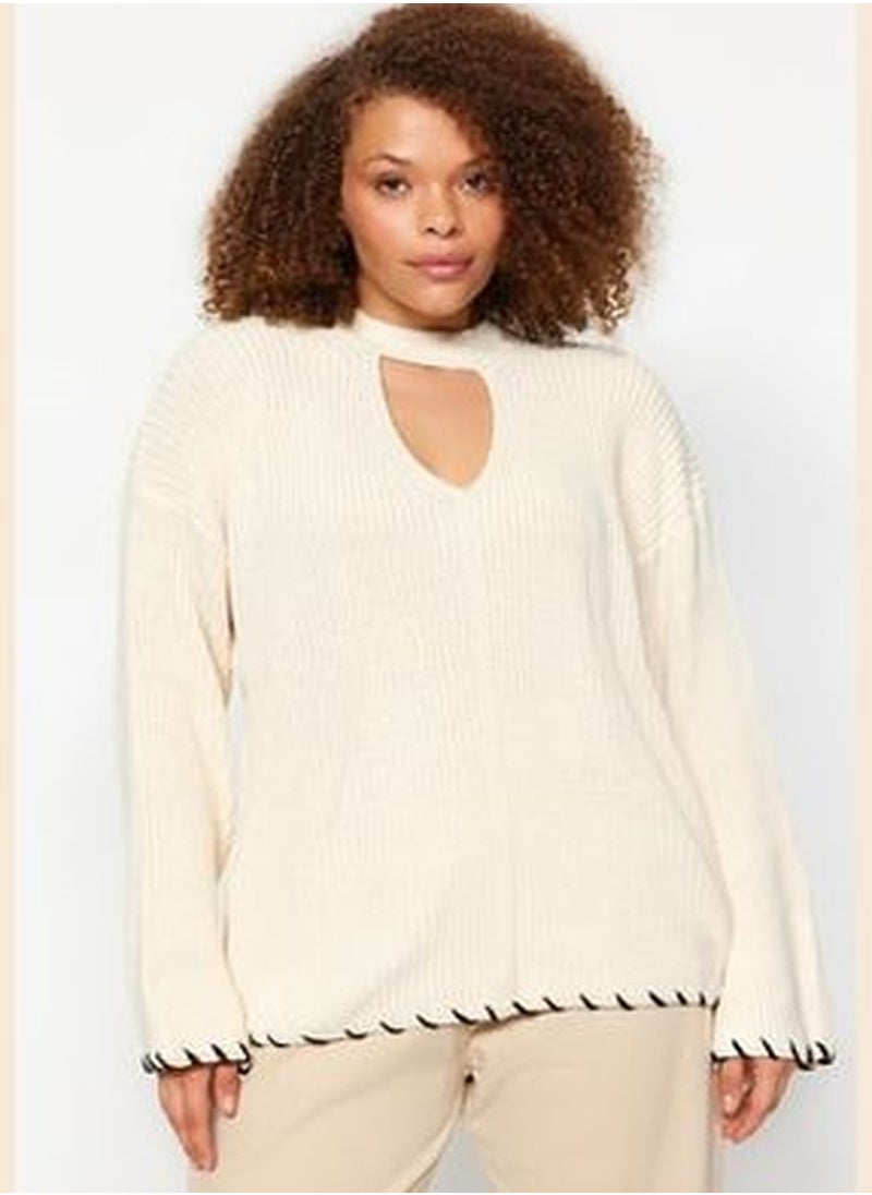 trendyol Beige Window/Cut Out Detailed Tricot Knitwear Sweater TBBAW24AN00038  - Image 3