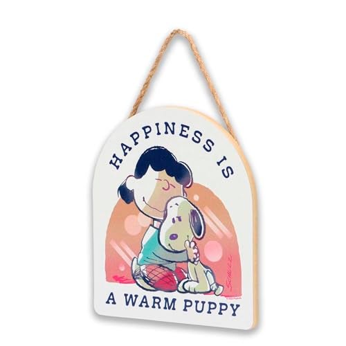 Open Road Brands Peanuts Snoopy and Lucy Happiness is a Warm Puppy Hanging Wood Wall Decor - Cute Snoopy Sign for Home - Image 2