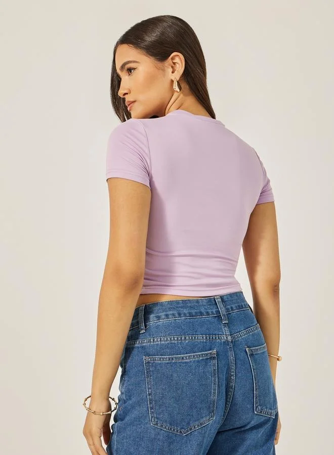 Styli Floral Graphic Print Fitted Crop T-Shirt