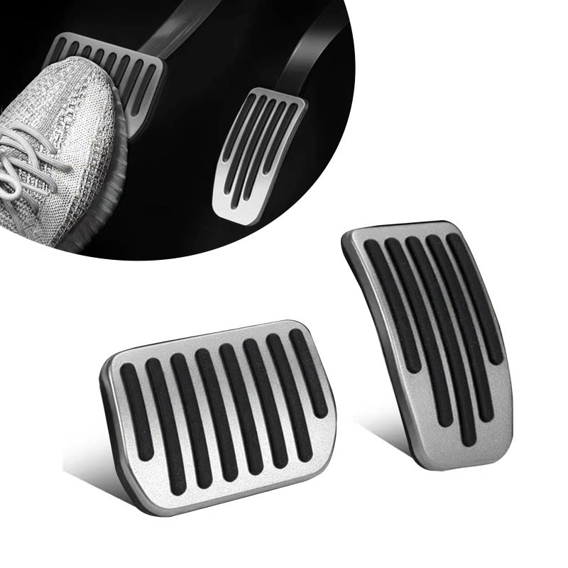 Generic dawfall 2 PCS Tesla Foot Pedal Pads Kit, Brake Accelerator Safety Anti-Slip Pedal, Alloy + Rubber Strip Original Car Molded Pedal Cover Accessories, Compatible with 2019-2024 Tesla Model 3/Y (Silver) - Image 1