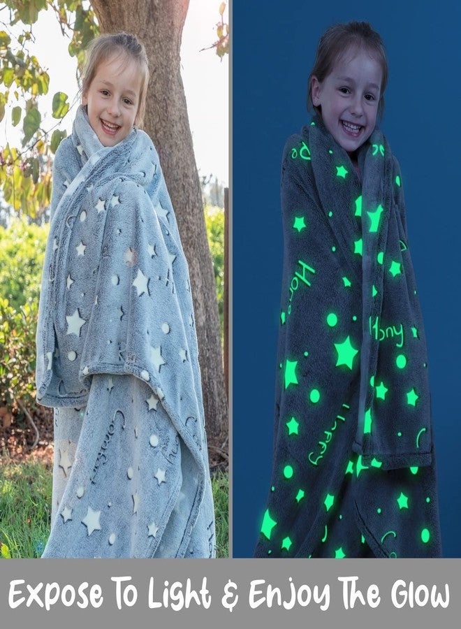 LIDERSTAR Glow in The Dark Throw Blanket,Super Soft Cozy Furry Plush Fleece Blanket Decorated with Stars and Words of Healing, Birthday Gift for Girls Boys Kids Teens Grandkids Toddler, Gray,50"x 60" - Image 3