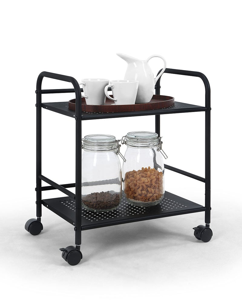 SunnyPoint 2Tier Metal Rolling Utility Cart Mobile Storage Shelf with Caster Wheels Small Space Organizer for Home Office Bedroom Kitchen BLK