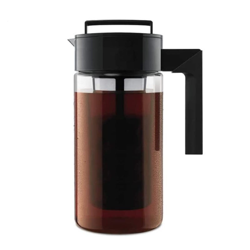 Takeya Patented Deluxe Cold Brew Coffee Maker with Black Lid Airtight Pitcher, 1 Quart, Black - Image 1