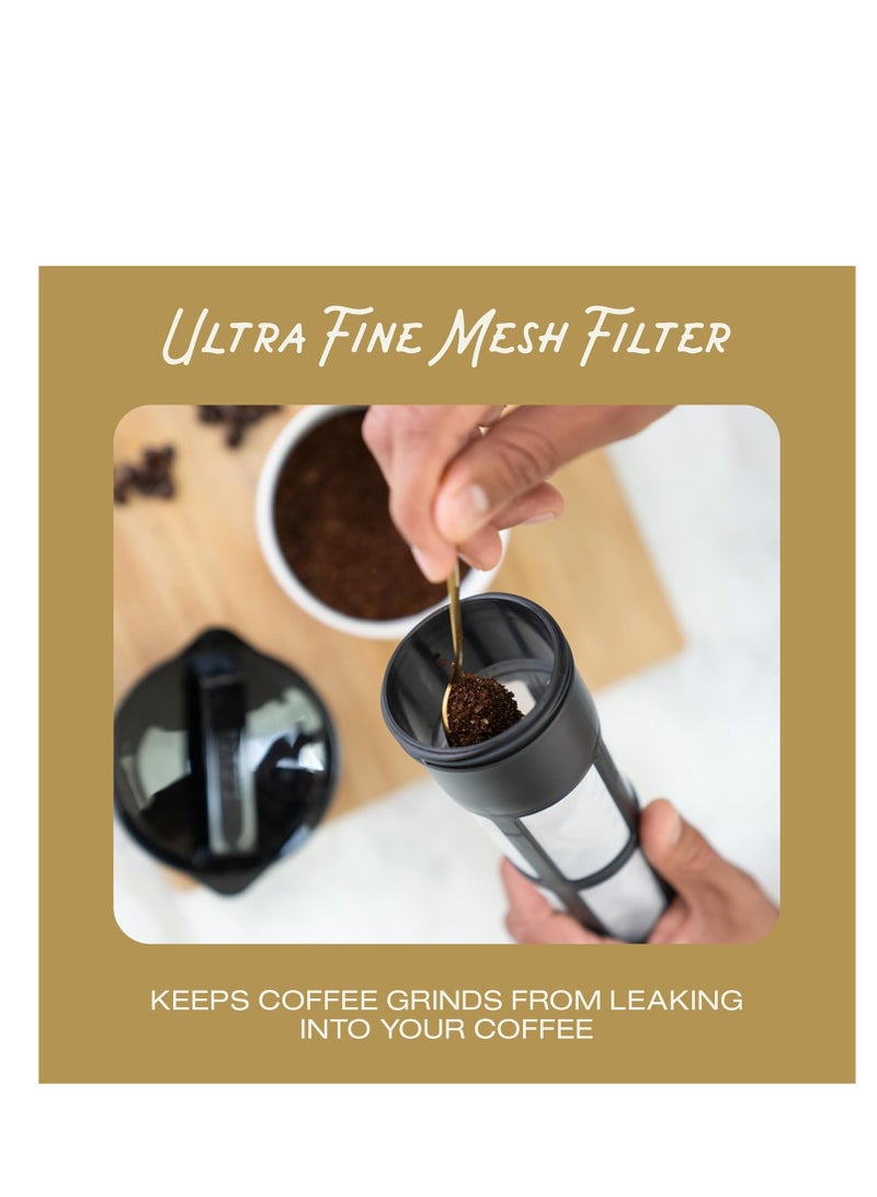 Takeya Patented Deluxe Cold Brew Coffee Maker with Black Lid Airtight Pitcher, 1 Quart, Black - Image 5