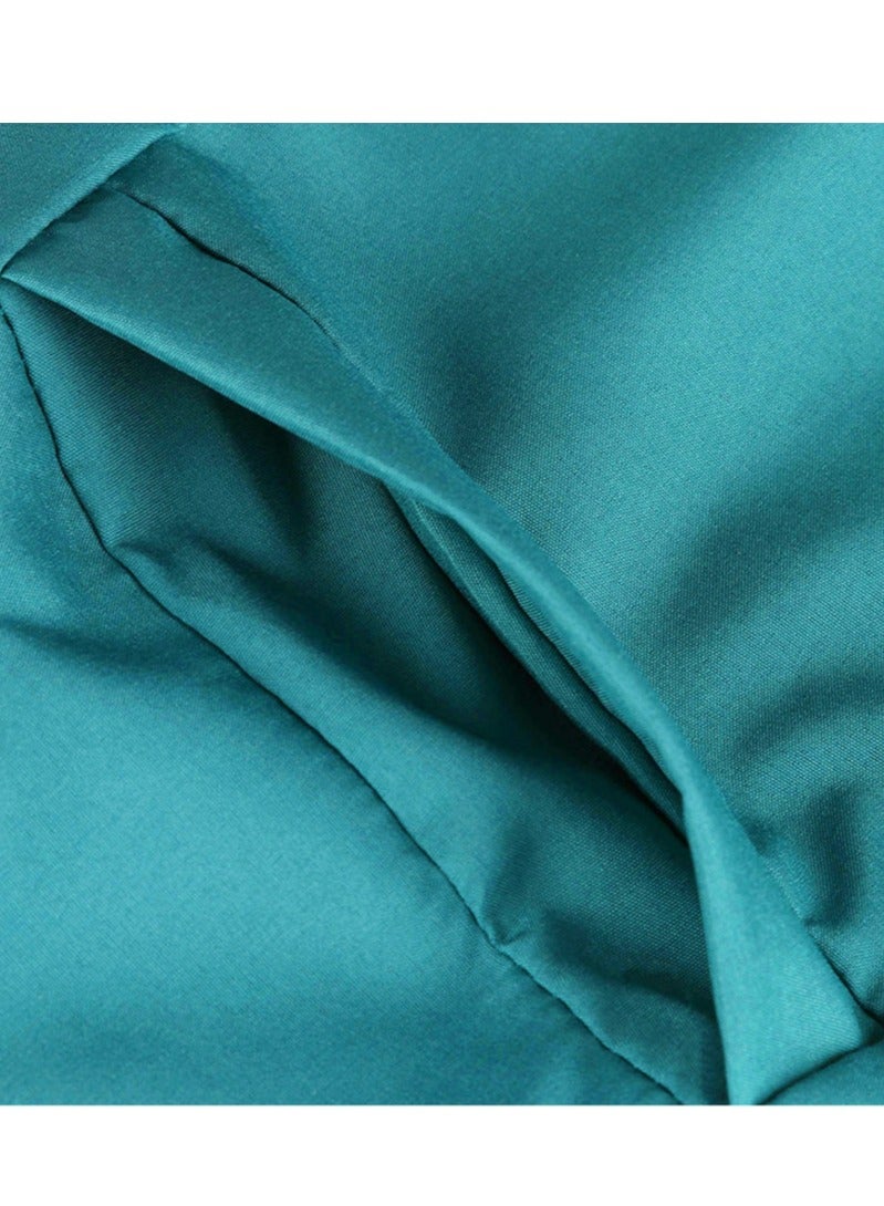 Loquat Solid Color Medical Uniform Scrubs Set Medical Scrubs 2 Piece Set Top and Pants Suit Lake Blue - Image 2