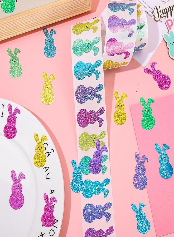 Hrnsnails 500Pcs Easter Bunny Stickers Roll - Laser Bunny Shape Self-Adhesive Sealing Stickers, 5 Colors 1.5inch Waterproof Decals for Easter Spring Party Envelope Scrapbook Decor - Image 4
