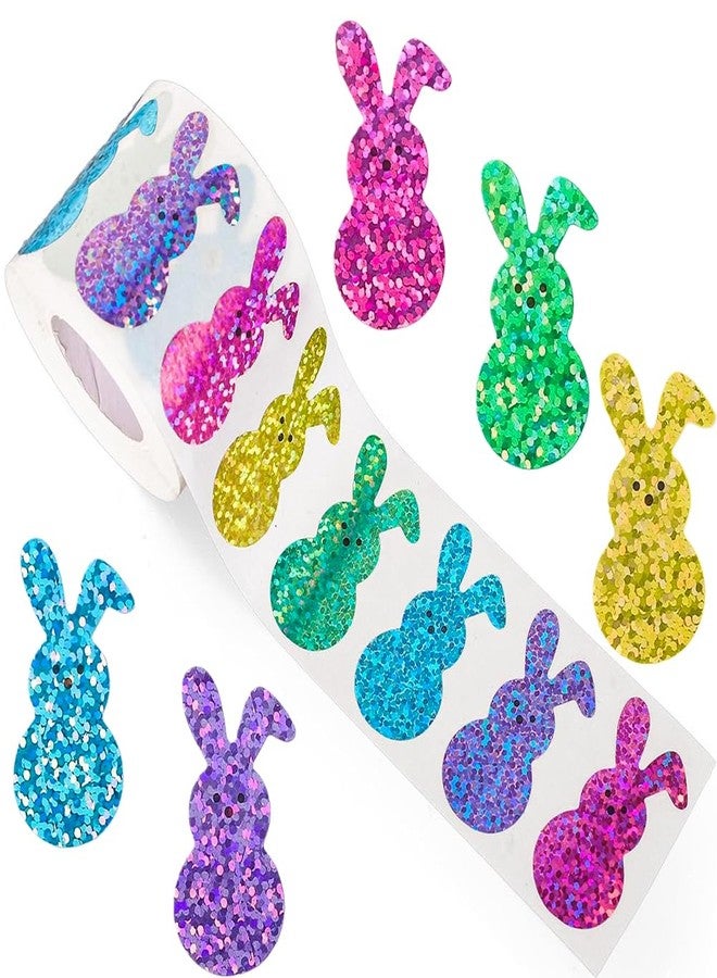 Hrnsnails 500Pcs Easter Bunny Stickers Roll - Laser Bunny Shape Self-Adhesive Sealing Stickers, 5 Colors 1.5inch Waterproof Decals for Easter Spring Party Envelope Scrapbook Decor - Image 1