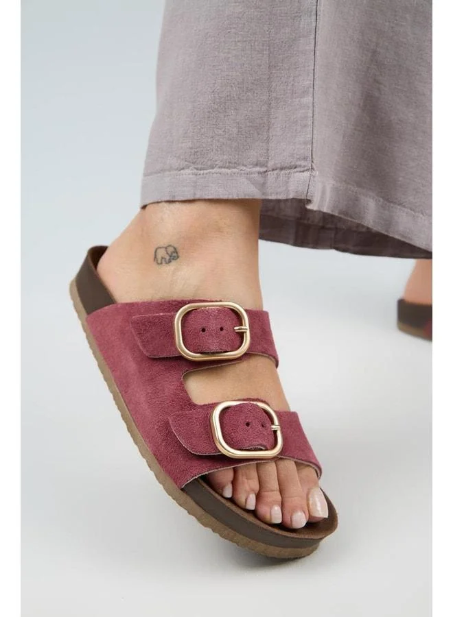 Jazmin Women's Genuine Leather Double Buckle Cherry Slippers.