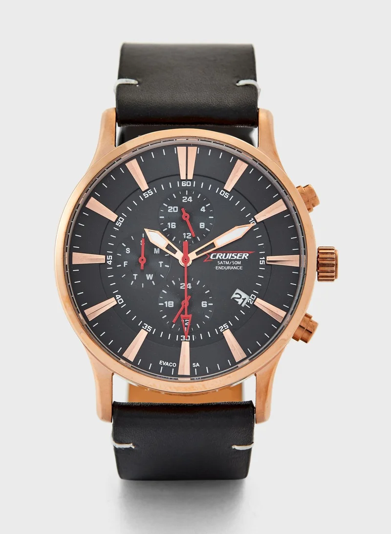 CRUISER Leather Strap Chronograph Watch